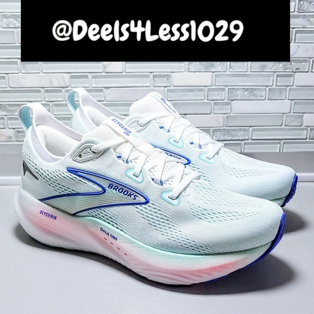 Brooks Glycerin 22 Running Womens White Amparo Blue Pink - Picture 3 of 6